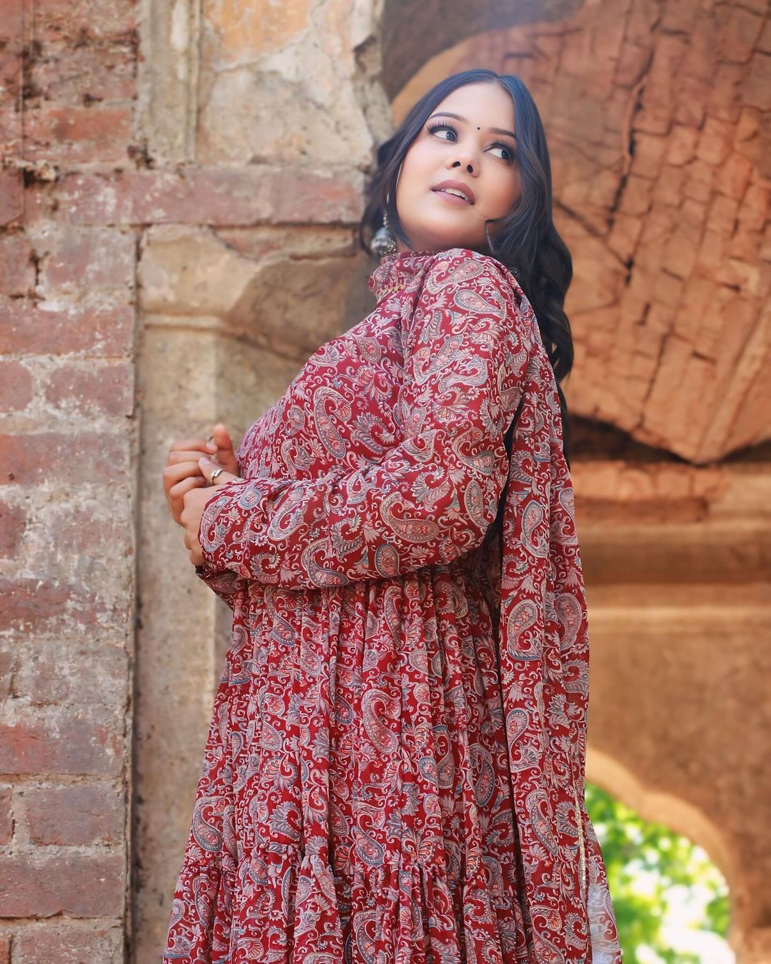 Maroon Anarkali Kurta & Pant With Dupatta Set