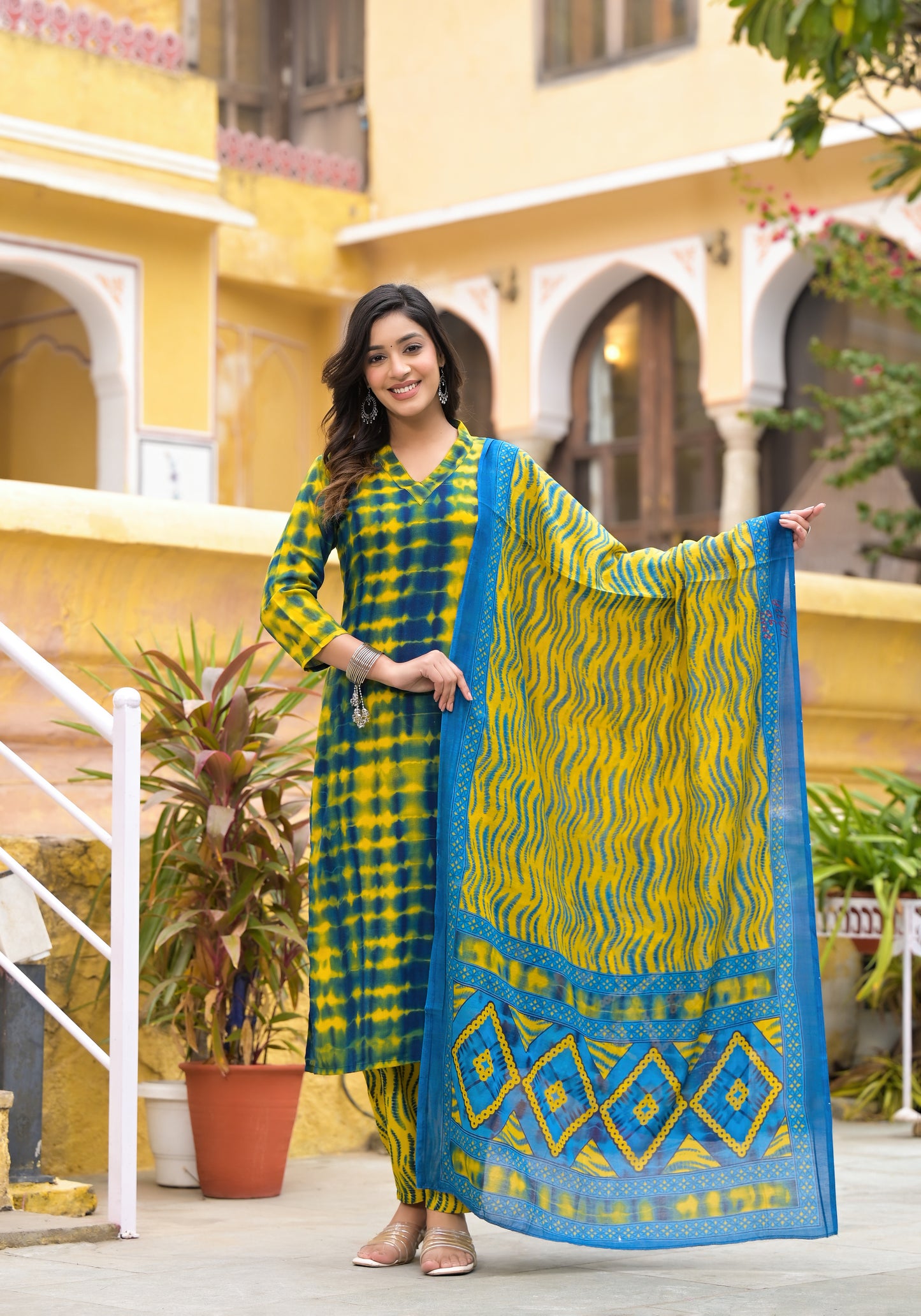 Women Shiburi Printed Straight Kurta and Pant Set With Dupatta