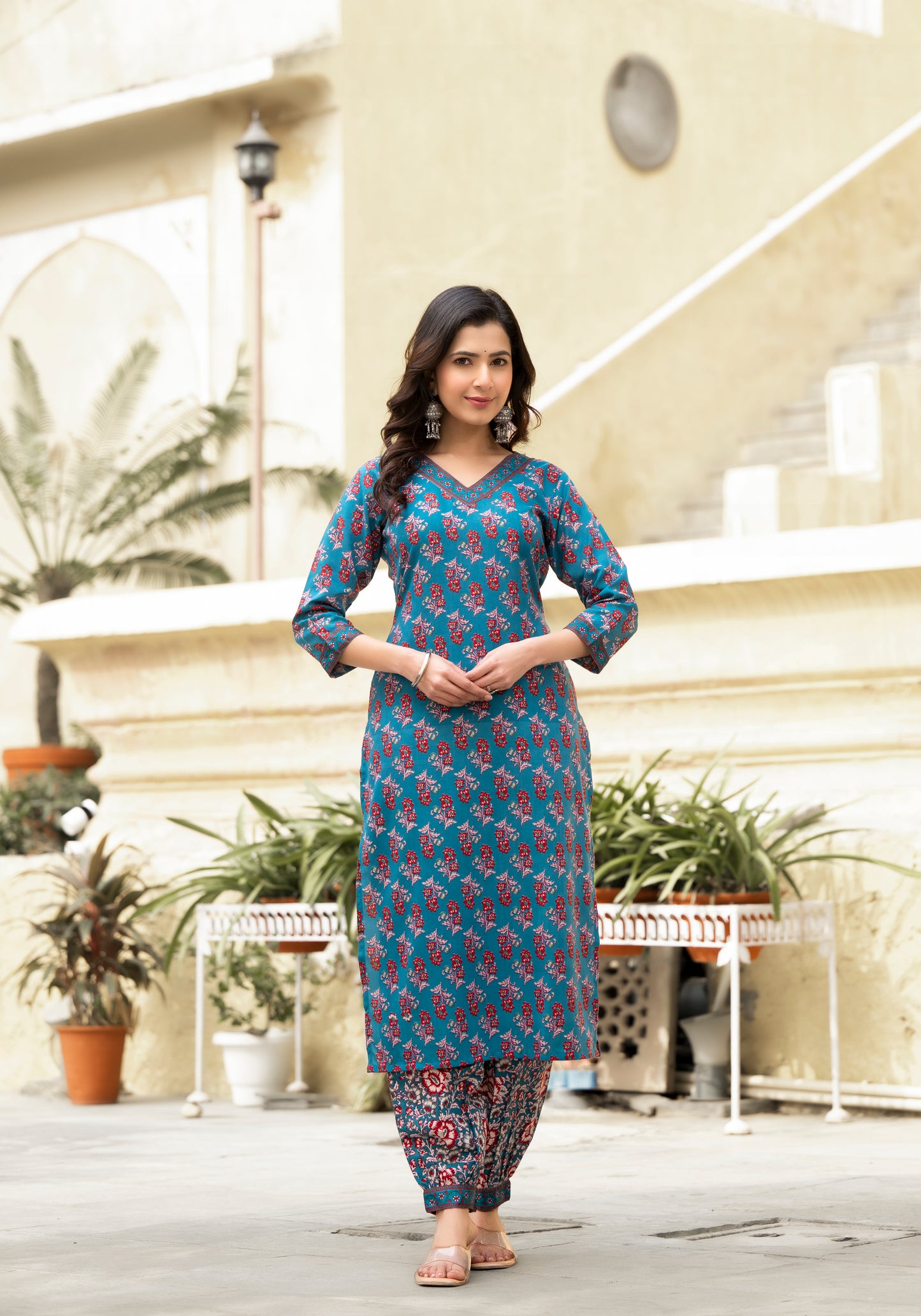 Women Floral Printed Straight Kurta And Afghani Pant Set With Dupatta